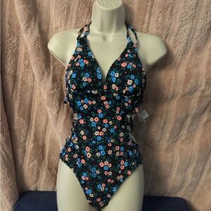 Cupshe Floral One Piece Swimsuit - Black and Blue